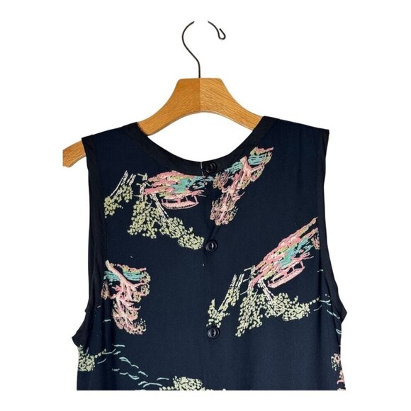 Neuw Dress Women Medium Black Oriental Print Sleeveless Button Back Maze Mini - Picture 5 of 10